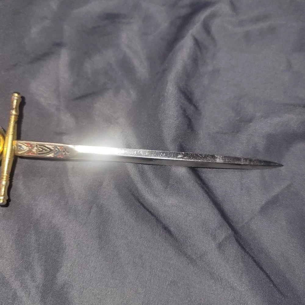 Vintage Toledo Spanish Rapier Sword Red Black Enamel Letter Opener Spain 6.75
